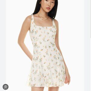 Aritzia Sunday Best Chiffon Dottie Scoop Neck Dress in White/Pale Apricot NWT XS